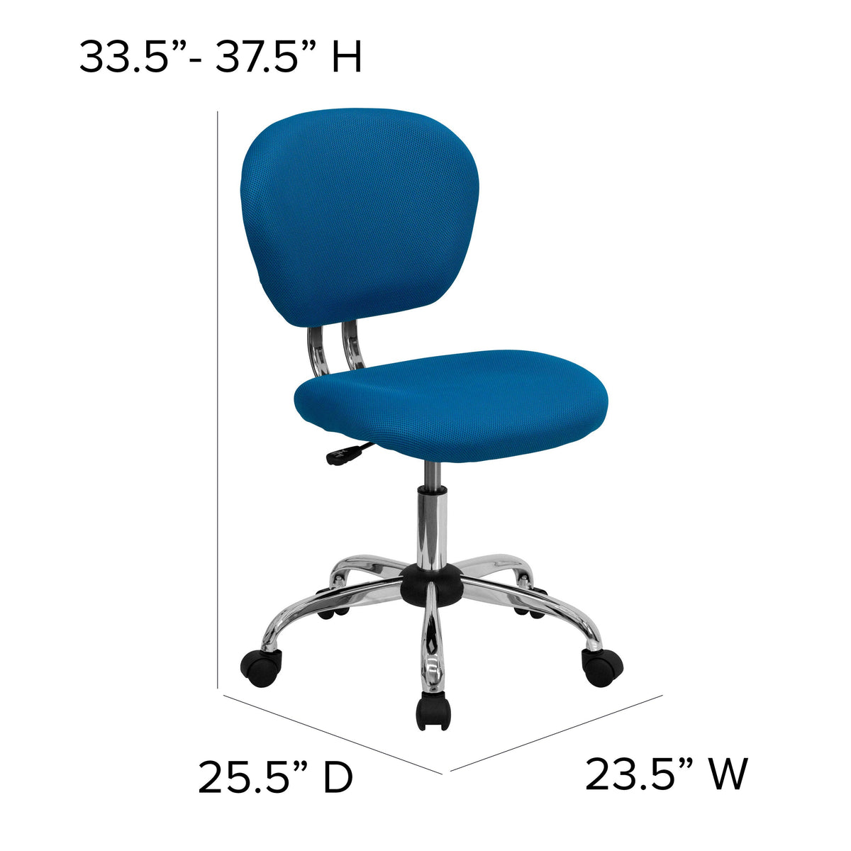 Turquoise |#| Mid-Back Turquoise Mesh Padded Swivel Task Office Chair with Chrome Base