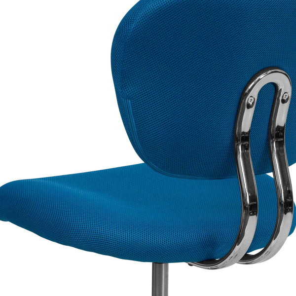 Turquoise |#| Mid-Back Turquoise Mesh Padded Swivel Task Office Chair with Chrome Base