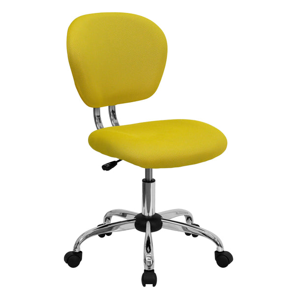 Yellow |#| Mid-Back Yellow Mesh Padded Swivel Task Office Chair with Chrome Base