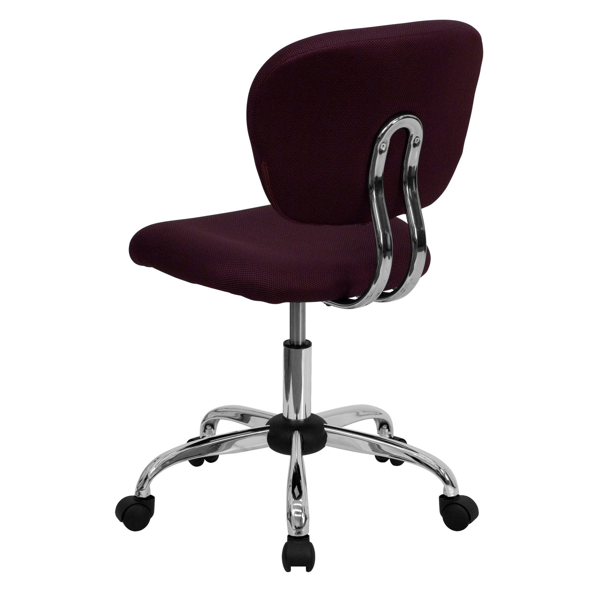 Burgundy |#| Mid-Back Burgundy Mesh Padded Swivel Task Office Chair with Chrome Base