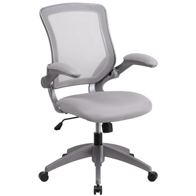 Mid-Back Mesh Swivel Ergonomic Task Office Chair with Gray Frame and Flip-Up Arms