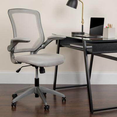 Mid-Back Mesh Swivel Ergonomic Task Office Chair with Gray Frame and Flip-Up Arms