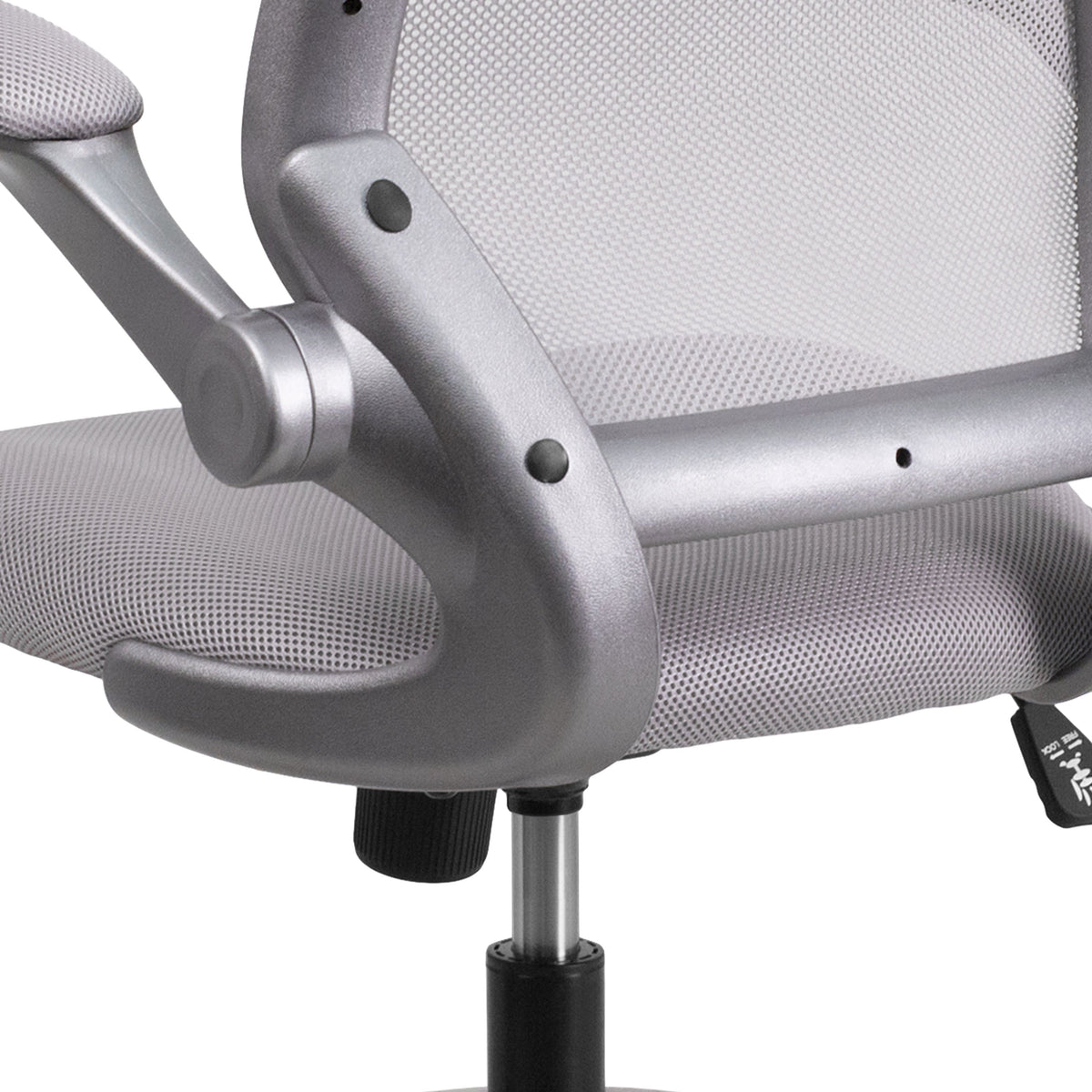 Gray |#| Mid-Back Gray Mesh Swivel Ergonomic Task Chair with Gray Frame and Flip-Up Arms