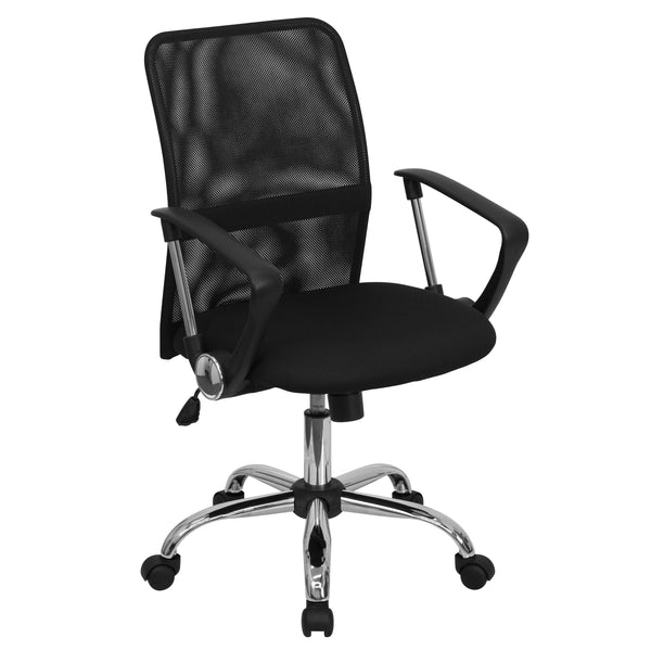 Mid-Back Black Mesh Swivel Task Office Chair with Lumbar Support Band and Arms