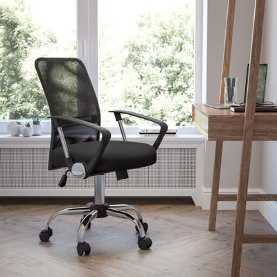 Mid-Back Mesh Swivel Task Office Chair with Lumbar Support Band and Arms - View 2