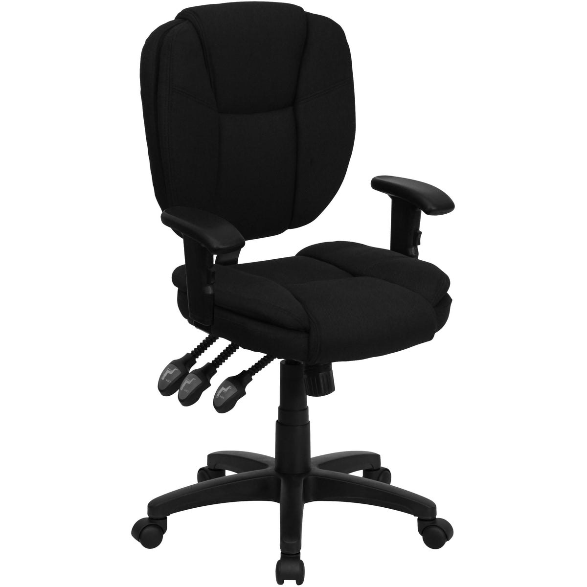 Black Fabric |#| Mid-Back Black Fabric Multifunction Swivel Office Chair w/ Pillow Top Cushioning