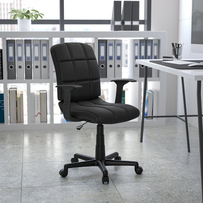 Mid-Back Quilted Vinyl Swivel Task Office Chair with Arms