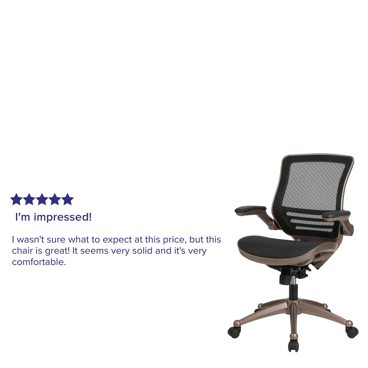 Black Mesh/Gold Frame |#| Black Mid-Back Mesh Executive Office Chair with Gold Frame and Flip-Up Arms