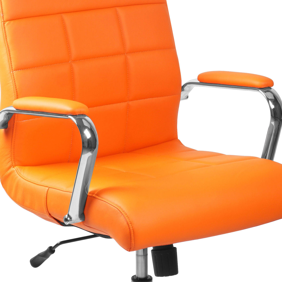 Orange |#| Mid-Back Orange Vinyl Executive Swivel Office Chair with Chrome Base and Arms