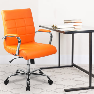 Mid-Back Vinyl Executive Swivel Office Chair with Chrome Base and Arms - View 2