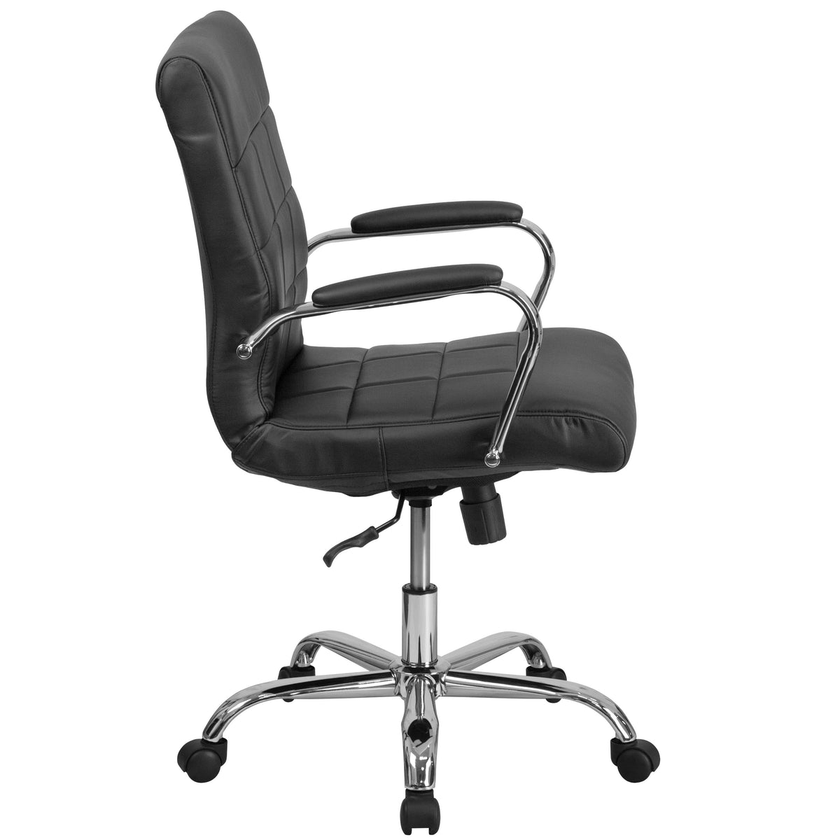 Black |#| Mid-Back Black Vinyl Executive Swivel Office Chair with Chrome Base and Arms