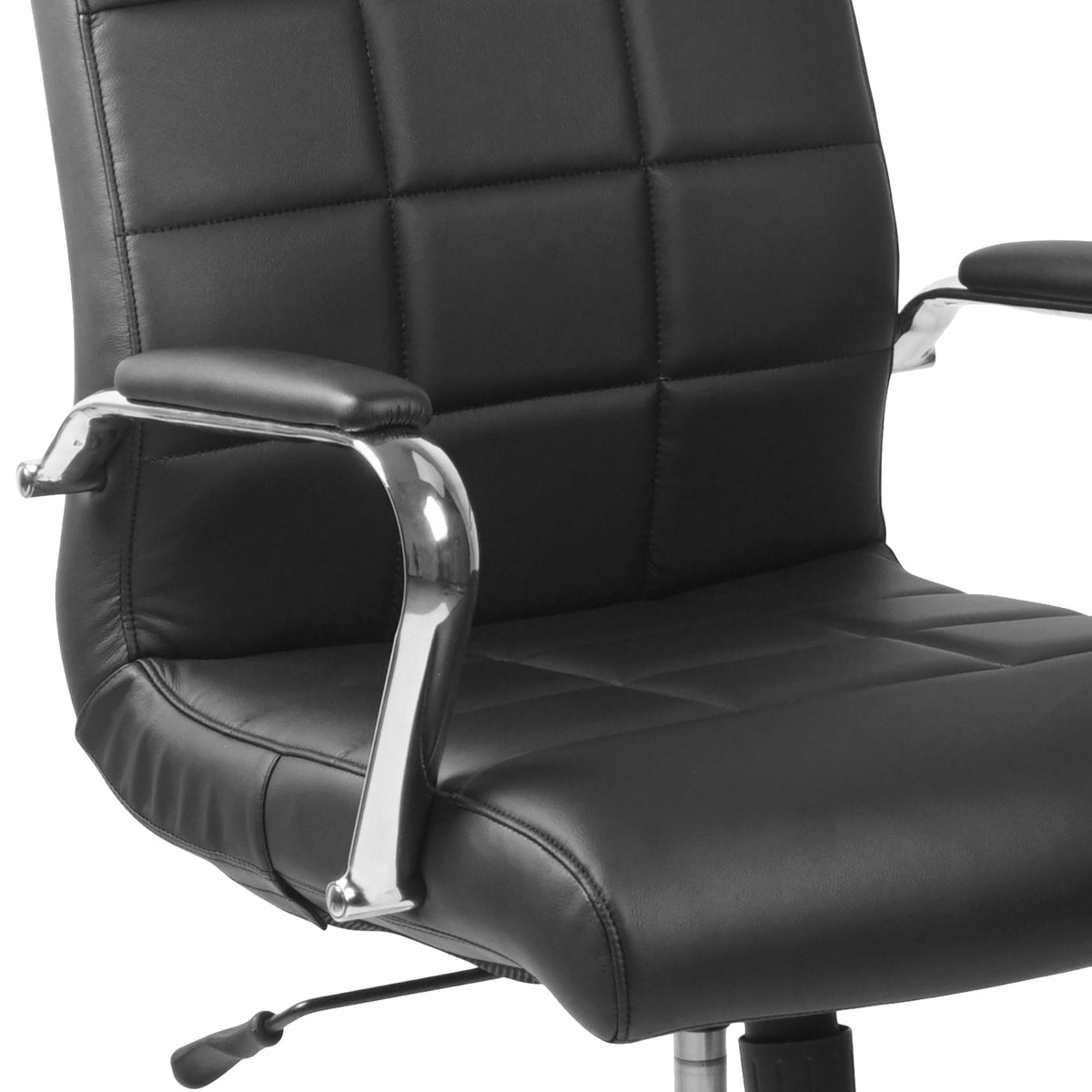 Black |#| Mid-Back Black Vinyl Executive Swivel Office Chair with Chrome Base and Arms