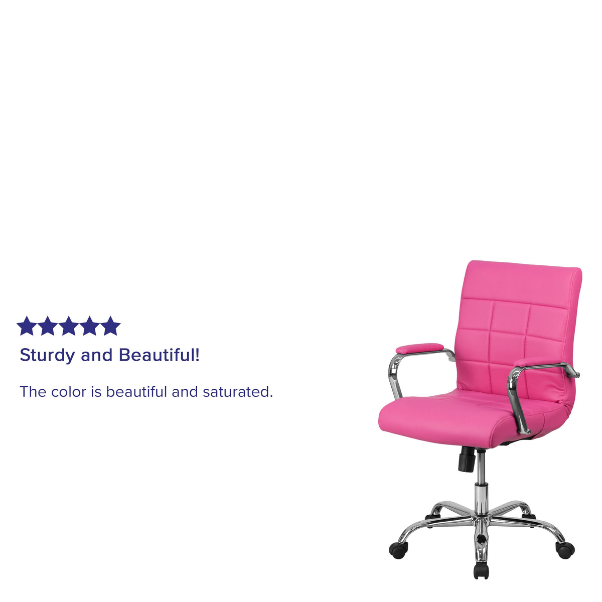 Pink |#| Mid-Back Pink Vinyl Executive Swivel Office Chair with Chrome Base and Arms