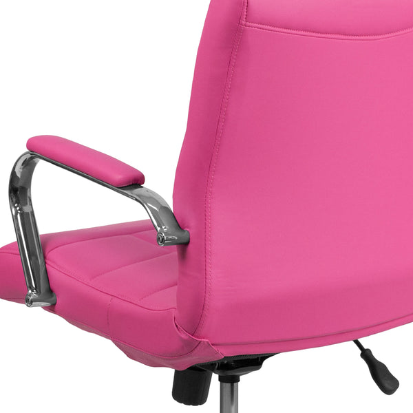 Pink |#| Mid-Back Pink Vinyl Executive Swivel Office Chair with Chrome Base and Arms