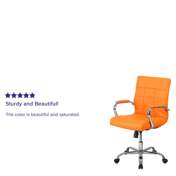 Orange |#| Mid-Back Orange Vinyl Executive Swivel Office Chair with Chrome Base and Arms