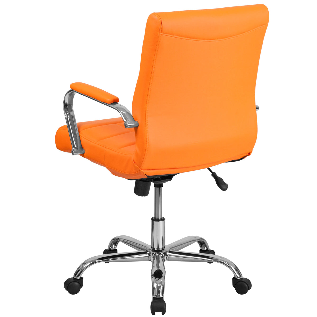 Orange |#| Mid-Back Orange Vinyl Executive Swivel Office Chair with Chrome Base and Arms