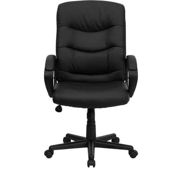 Mid-Back Black LeatherSoft Office Chair with Three Line Horizontal Stitch Back