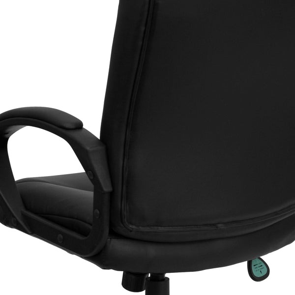 Mid-Back Black LeatherSoft Office Chair with Three Line Horizontal Stitch Back