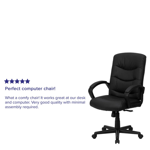 Mid-Back Black LeatherSoft Office Chair with Three Line Horizontal Stitch Back