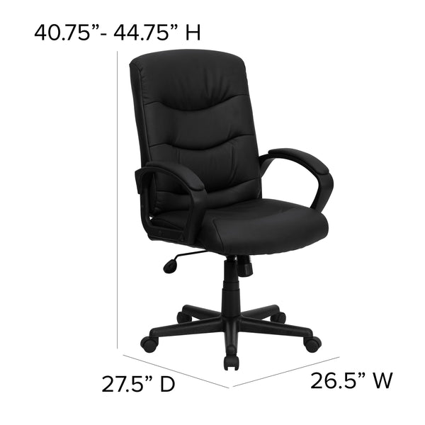 Mid-Back Black LeatherSoft Office Chair with Three Line Horizontal Stitch Back