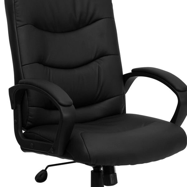 Mid-Back Black LeatherSoft Office Chair with Three Line Horizontal Stitch Back