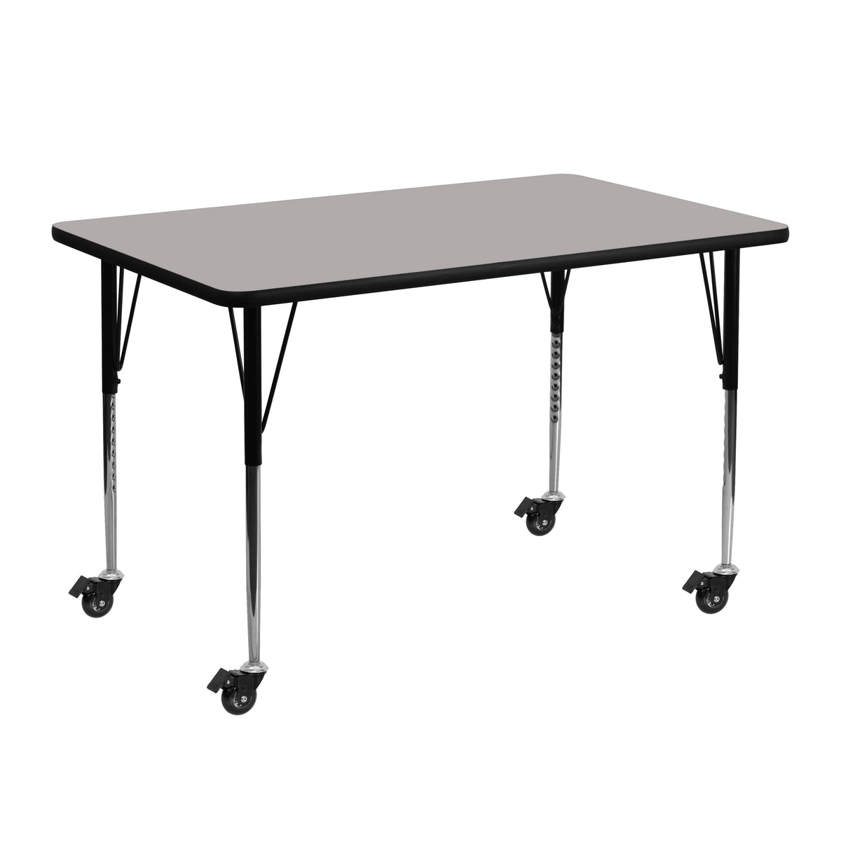 Gray |#| Mobile 24inchW x 48inchL Grey HP Laminate Activity Table with Height Adjustable Legs
