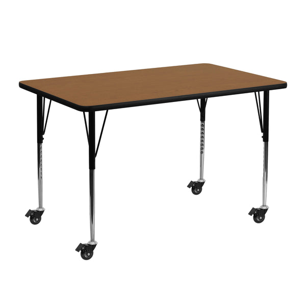 Oak |#| Mobile 24inchW x 48inchL Rectangular Oak Thermal Laminate Adjustable Activity Table