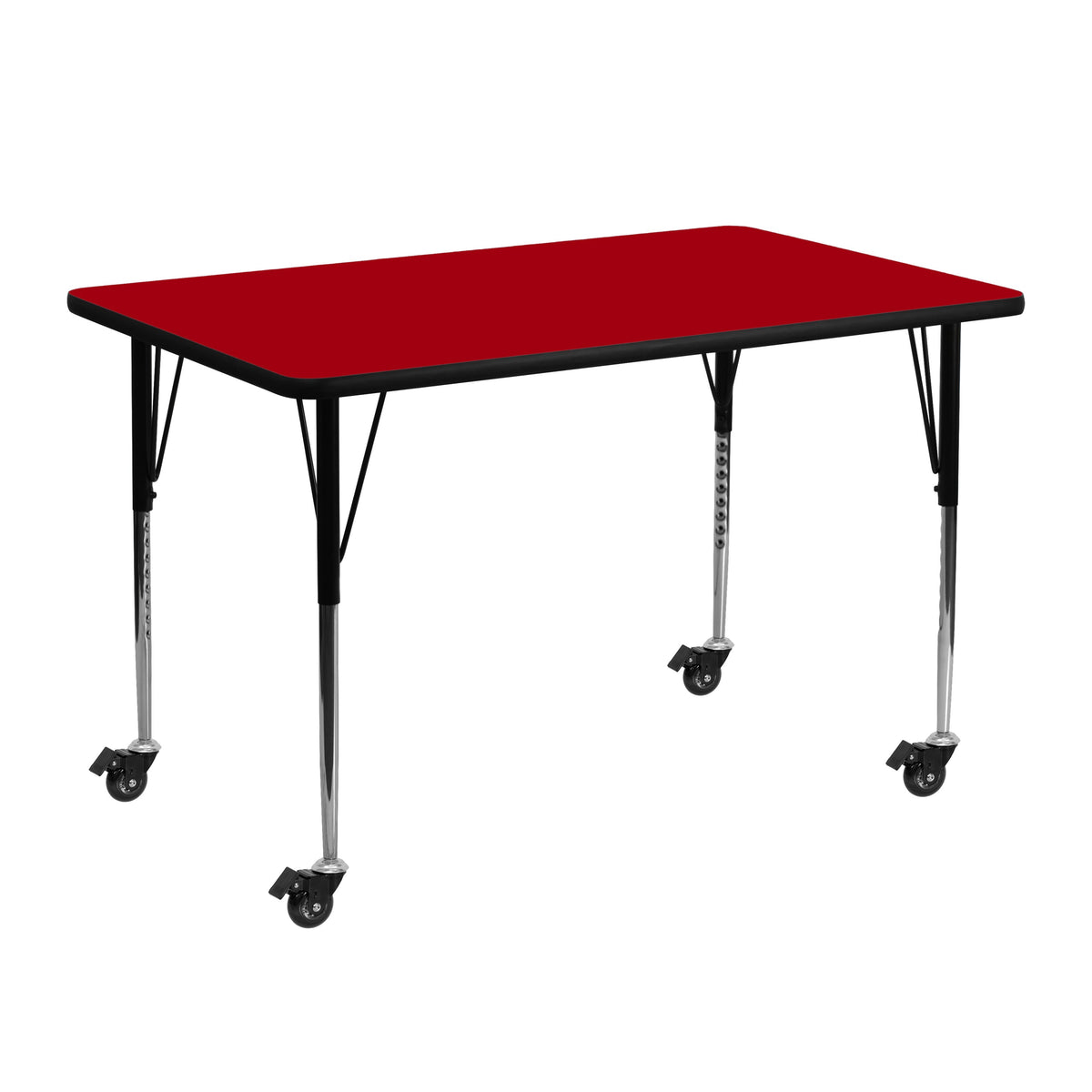 Red |#| Mobile 24inchW x 48inchL Rectangular Red Thermal Laminate Adjustable Activity Table