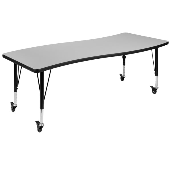 Grey |#| Mobile 26inchW x 60inchL Wave Collaborative Grey Kids Adjustable Activity Table