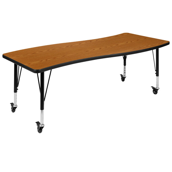 Oak |#| Mobile 26inchW x 60inchL Wave Collaborative Oak Kids Adjustable Activity Table