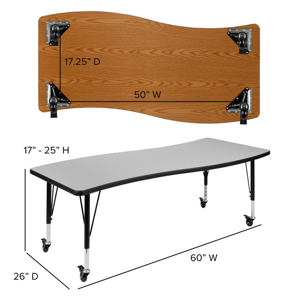 Grey |#| Mobile 26inchW x 60inchL Wave Collaborative Grey Kids Adjustable Activity Table