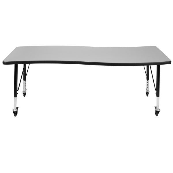 Grey |#| Mobile 26inchW x 60inchL Wave Collaborative Grey Kids Adjustable Activity Table