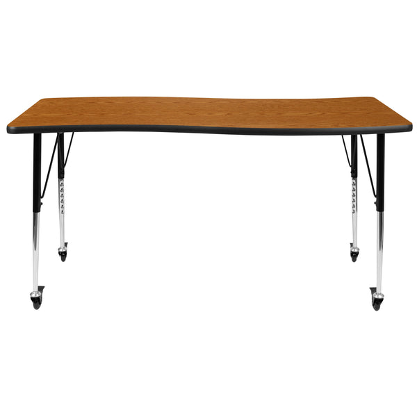 Oak |#| Mobile 26inchW x 60inchL Rectangular Wave Collaborative Oak Adjustable Activity Table