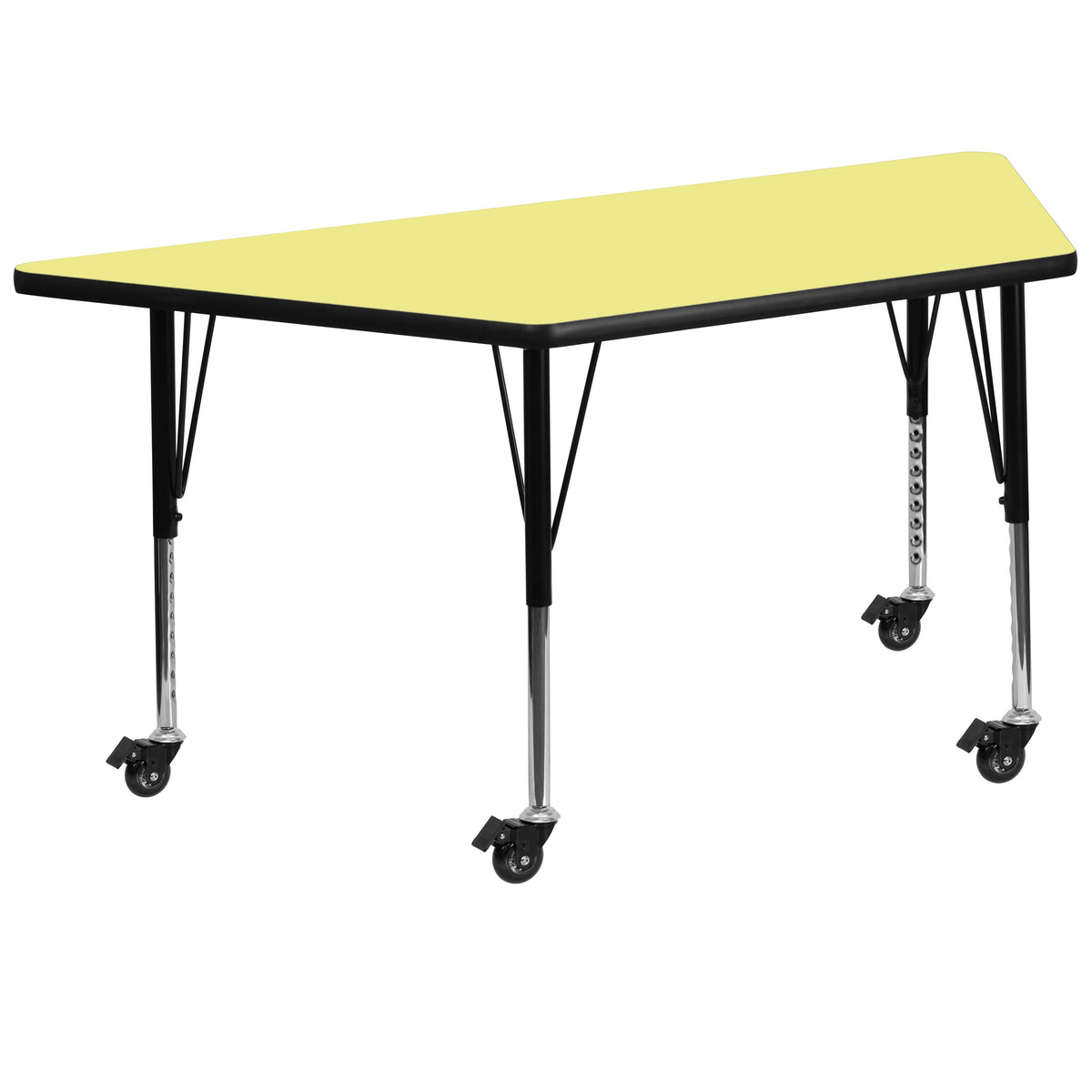 Yellow |#| Mobile 29inchW x 57inchL Trapezoid Yellow Laminate Adjustable Activity Table