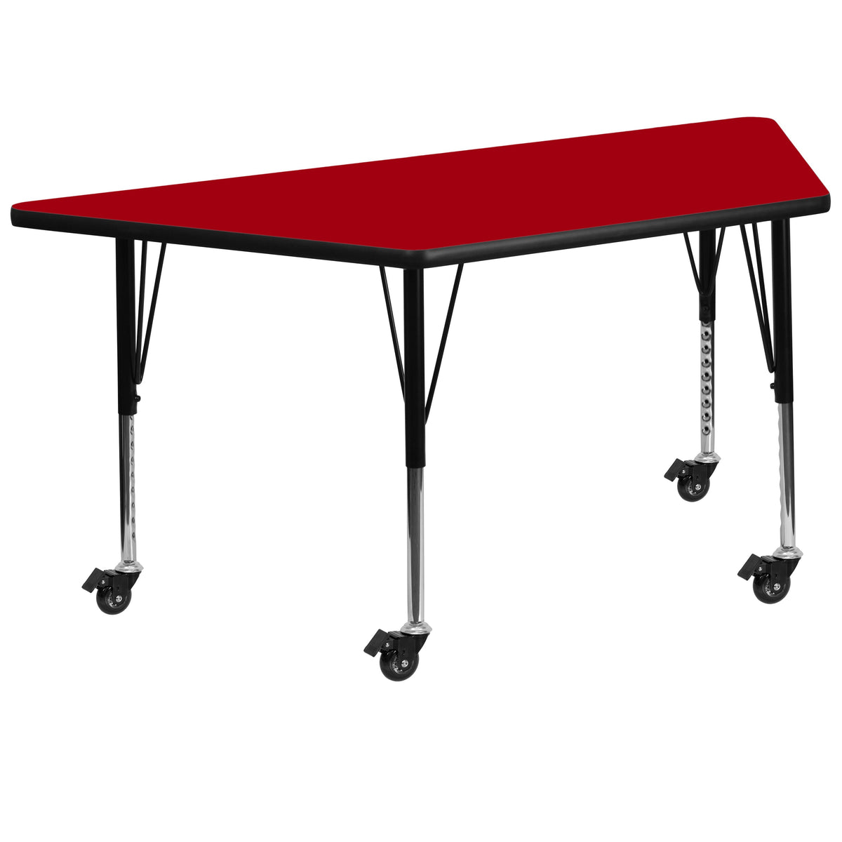 Red |#| Mobile 29inchW x 57inchL Trapezoid Red Thermal Laminate Adjustable Activity Table