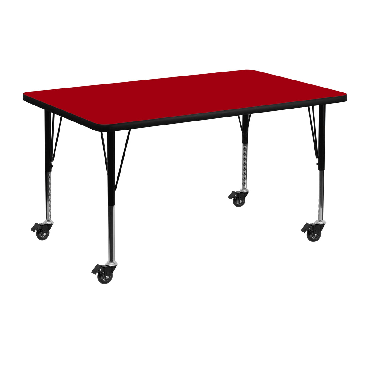 Red |#| Mobile 30inchW x 48inchL Rectangular Red Thermal Laminate Adjustable Activity Table