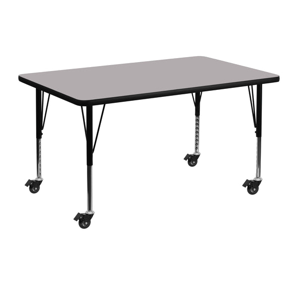 Gray |#| Mobile 30inchW x 48inchL Rectangular Grey Thermal Laminate Adjustable Activity Table