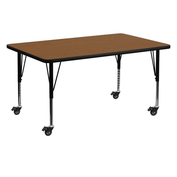 Oak |#| Mobile 30inchW x 60inchL Rectangular Oak HP Laminate Adjustable Activity Table