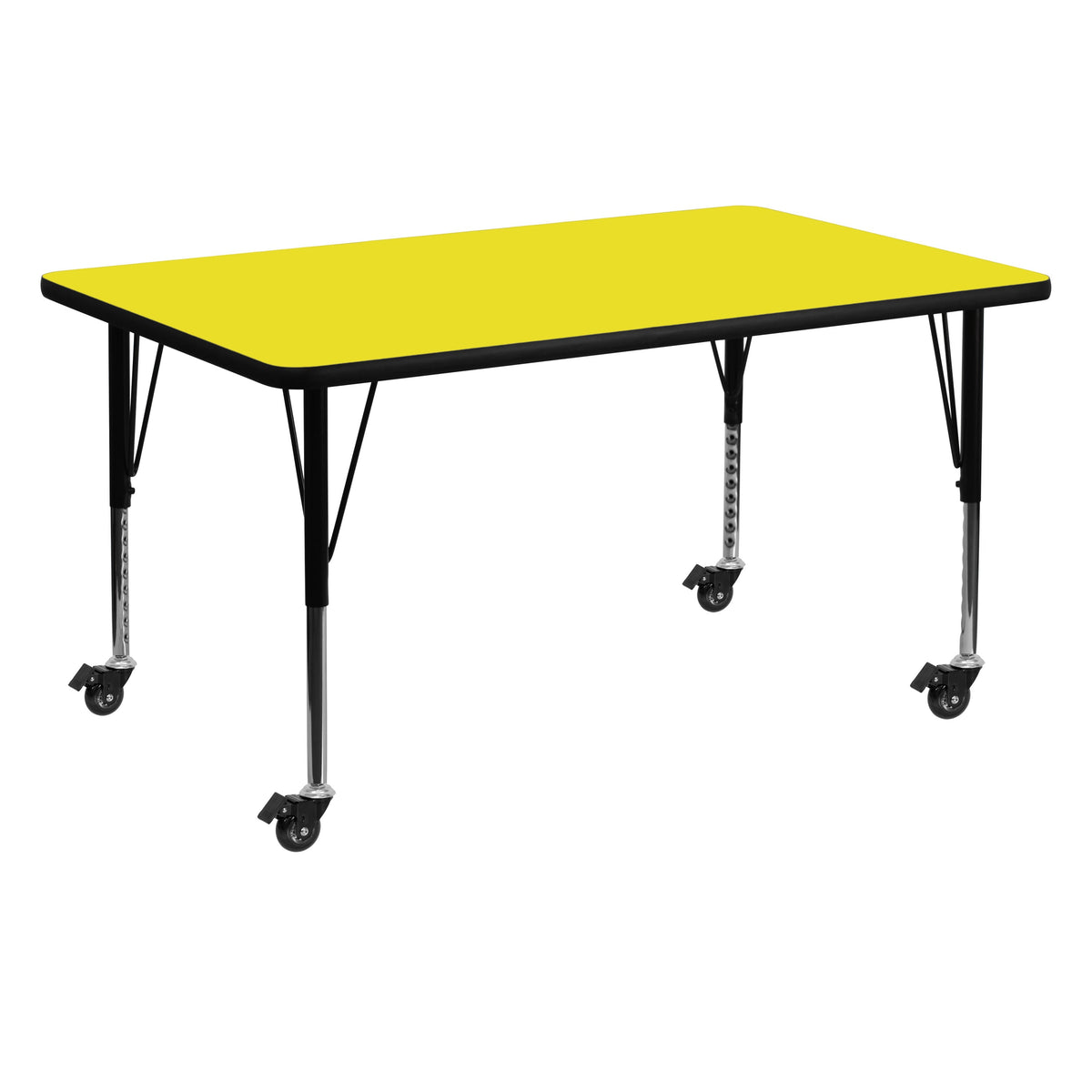 Yellow |#| Mobile 30inchW x 60inchL Rectangular Yellow HP Laminate Adjustable Activity Table