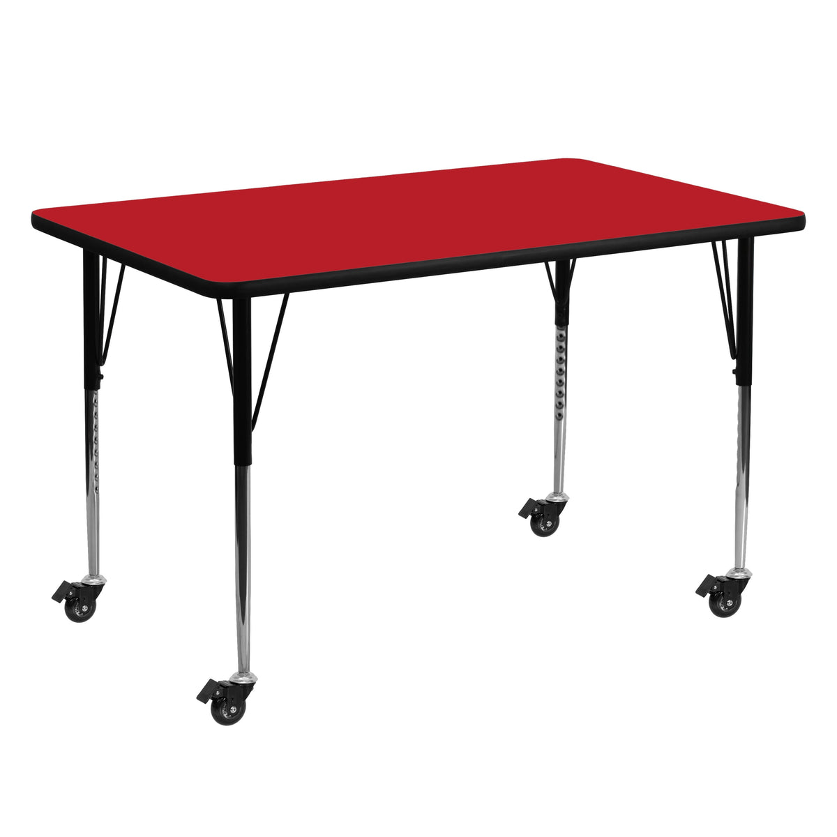 Red |#| Mobile 30inchW x 60inchL Rectangular Red HP Laminate Adjustable Activity Table