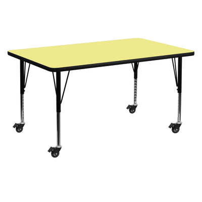 Mobile 30''W x 60''L Rectangular Thermal Laminate Activity Table - Height Adjustable Short Legs
