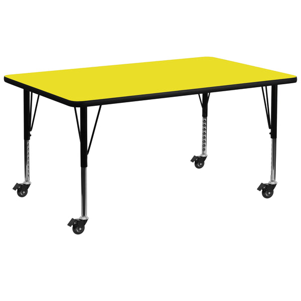 Yellow |#| Mobile 30inchW x 72inchL Rectangular Yellow HP Laminate Adjustable Activity Table