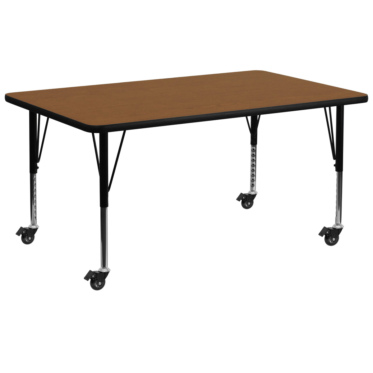 Oak |#| Mobile 30inchW x 72inchL Rectangular Oak HP Laminate Adjustable Activity Table