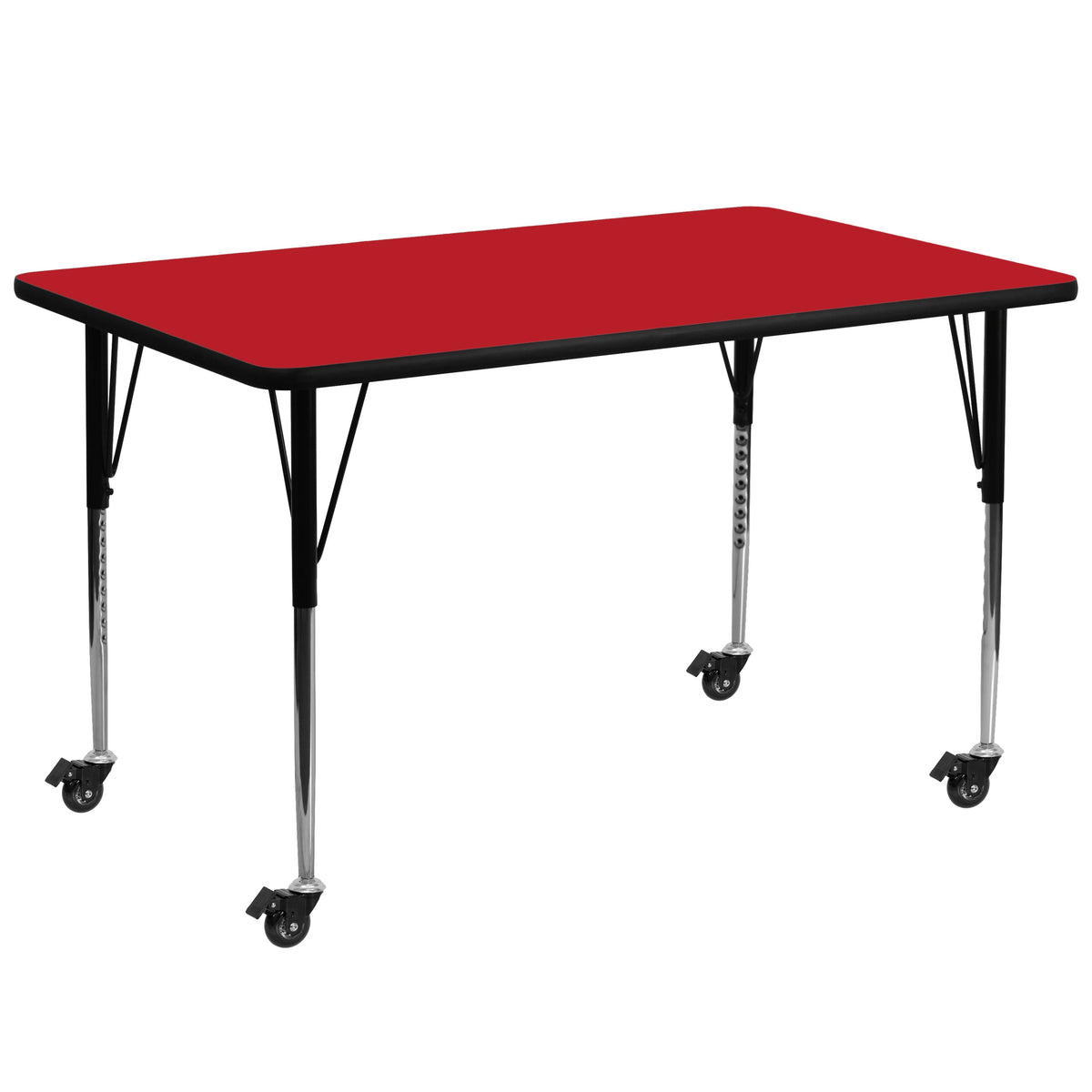 Red |#| Mobile 30inchW x 72inchL Rectangular Red HP Laminate Adjustable Activity Table
