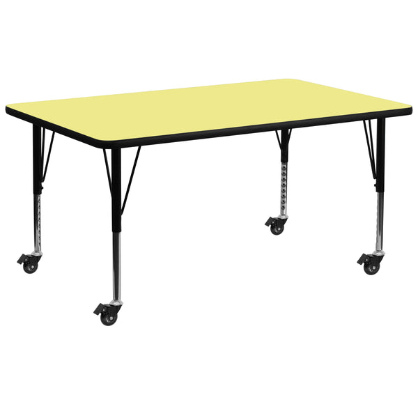 Yellow |#| Mobile 30inchW x 72inchL Rectangular Yellow Thermal Laminate Adjustable Activity Table