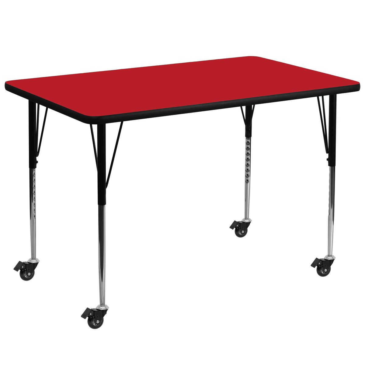 Red |#| Mobile 36inchW x 72inchL Rectangular Red HP Laminate Adjustable Activity Table