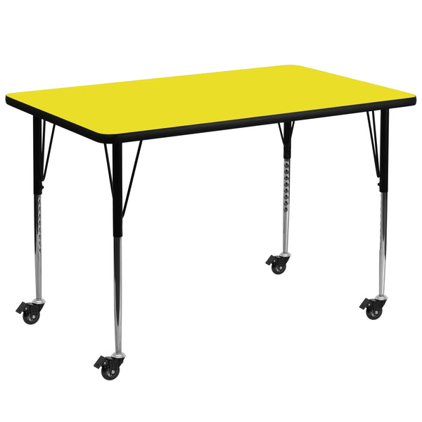 Yellow |#| Mobile 36inchW x 72inchL Rectangular Yellow HP Laminate Adjustable Activity Table