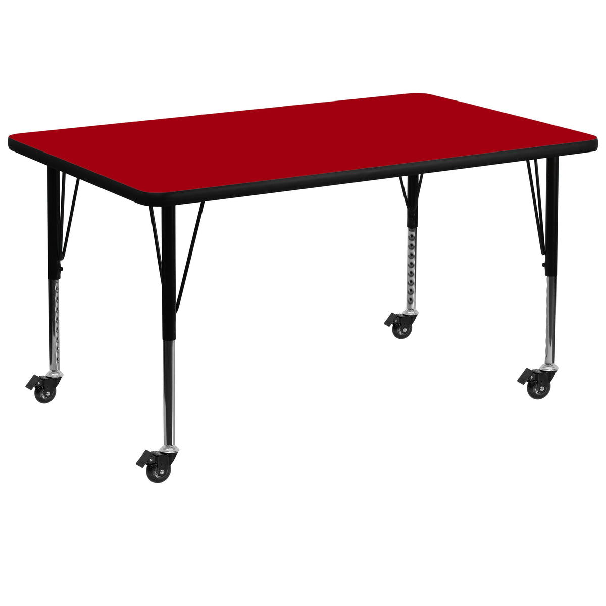 Red |#| Mobile 36inchW x 72inchL Rectangular Red Thermal Laminate Adjustable Activity Table