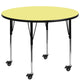 Yellow |#| Mobile 42inch Round Yellow Thermal Laminate Activity Table - Height Adjustable Legs