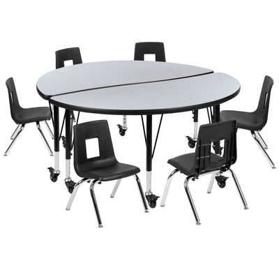 Mobile 47.5" Circle Wave Flexible Laminate Activity Table Set with 12" Student Stack Chairs - View 1